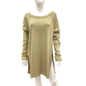NWT Free People Women’s Long T-Shirt Size XL Thermal Olive Green Slits Soft